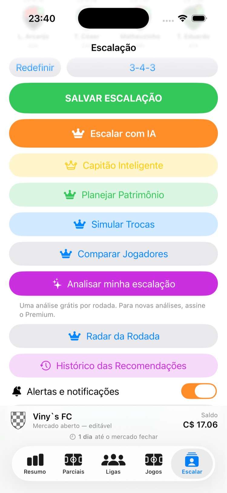 Análise da escalação com IA