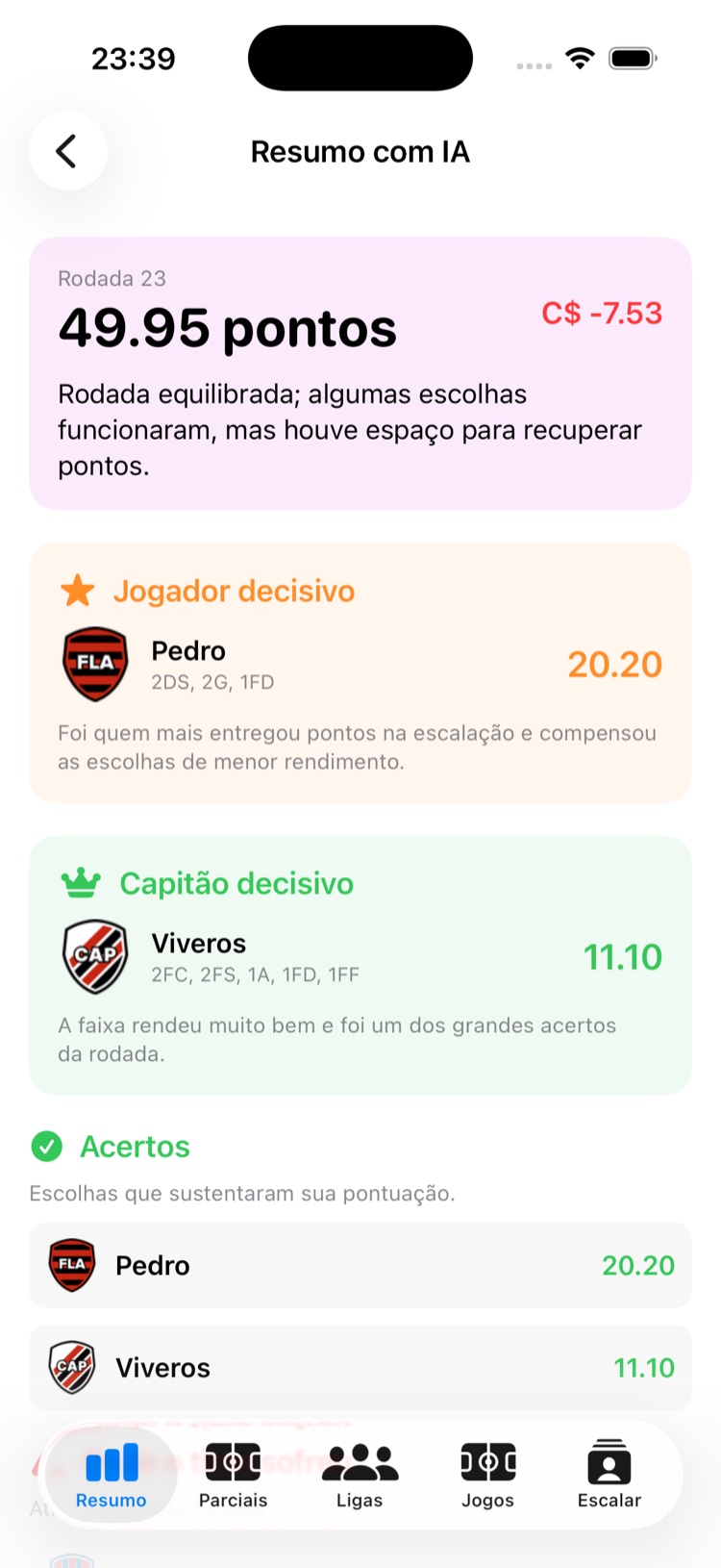 Resumo da rodada com IA, grátis para todos